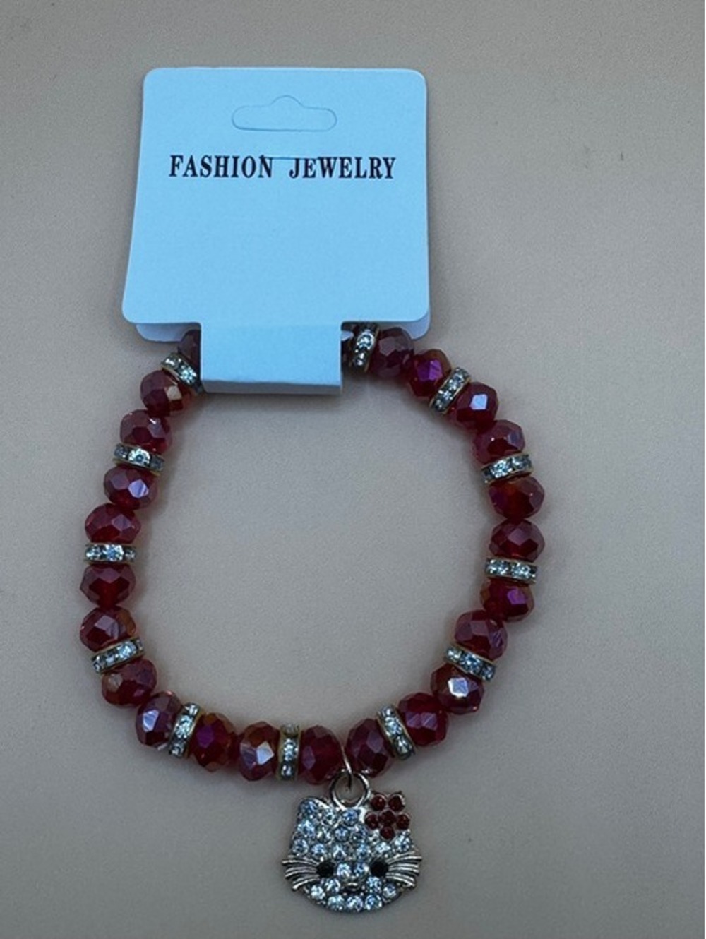 New Hello Kitty Beaded Charm Bracelets- Choose Color- (Red)